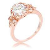 2Ct Rose Gold Plated Round Cut CZ Trio Laurel Leaf Engagement Ring - JGI - Flyclothing LLC