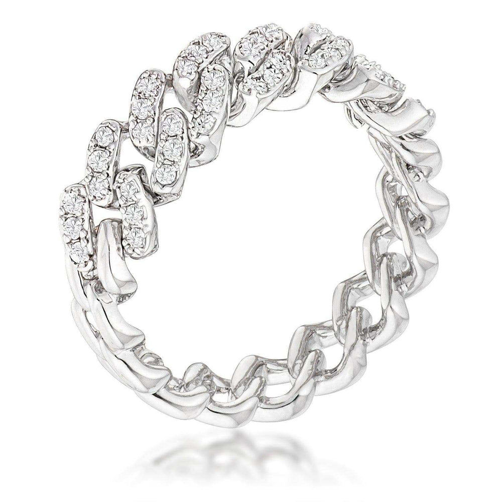 Rhodium Plated Clear CZ Round Cut Flexible Chain Ring - JGI - Flyclothing LLC