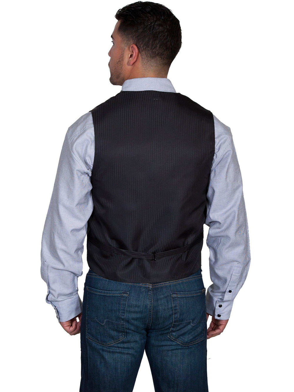 Scully BLACK NO LAPEL BLK/WHT PINSTRIPE VEST - Scully Leather - Flyclothing LLC