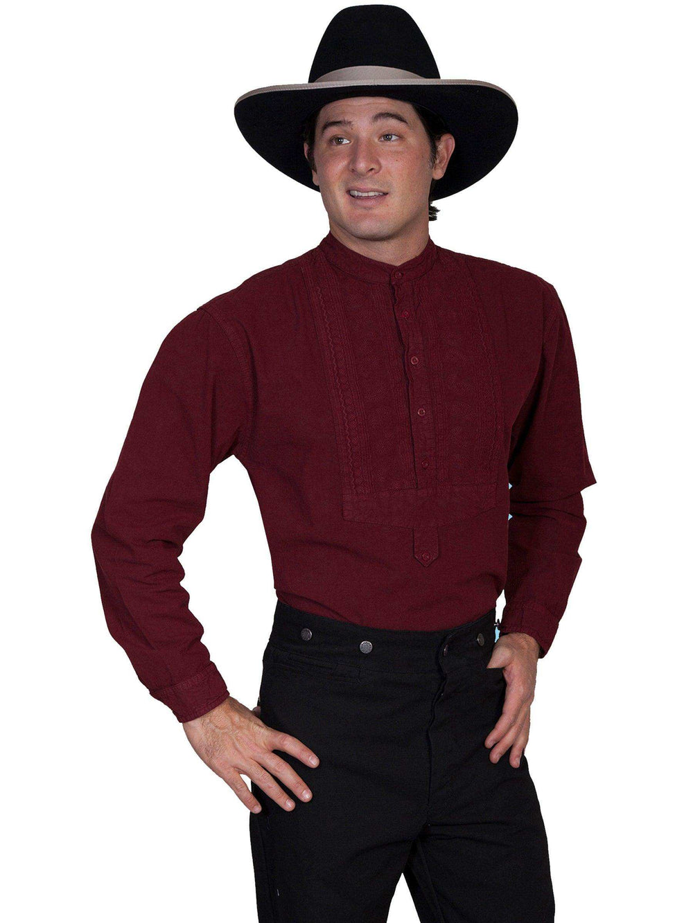 Scully BURGUNDY SHIRT W/PAISLEY INSET BIB - Scully Leather - Flyclothing LLC