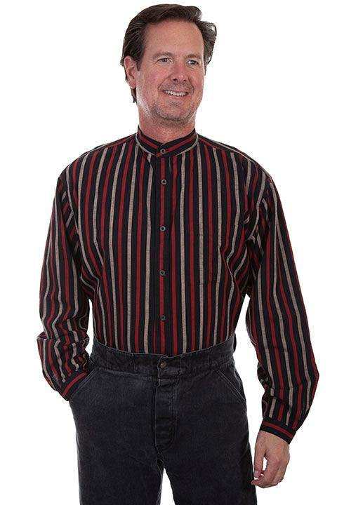 Scully BLACK STRIPE BUTTON FRONT W/BAND COLLAR - Scully Leather - Flyclothing LLC