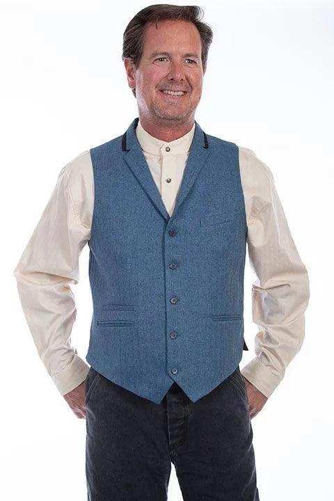 Scully Leather Blue Herringbone Point Bottom Vest - Scully Leather - Flyclothing LLC