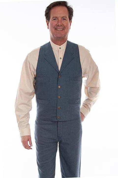 Scully Leather 100% Cotton Blue Herringbone Vest - Scully Leather - Flyclothing LLC