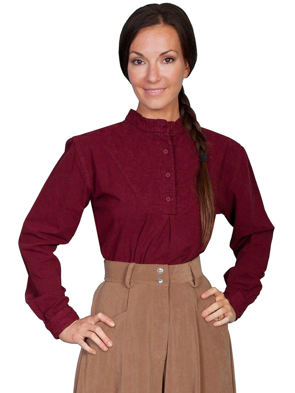 Scully BURGUNDY EMBROIDERED COTTON BLOUSE - Scully Leather - Flyclothing LLC