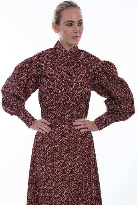 Scully BURGUNDY CALICO PRINT BLOUSE - Scully Leather - Flyclothing LLC