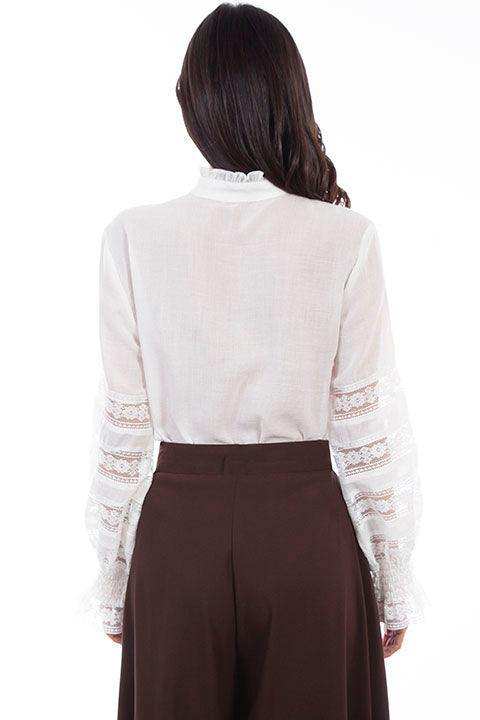 Scully WHITE CROCHET TRIM POET BLOUSE - Scully Leather - Flyclothing LLC
