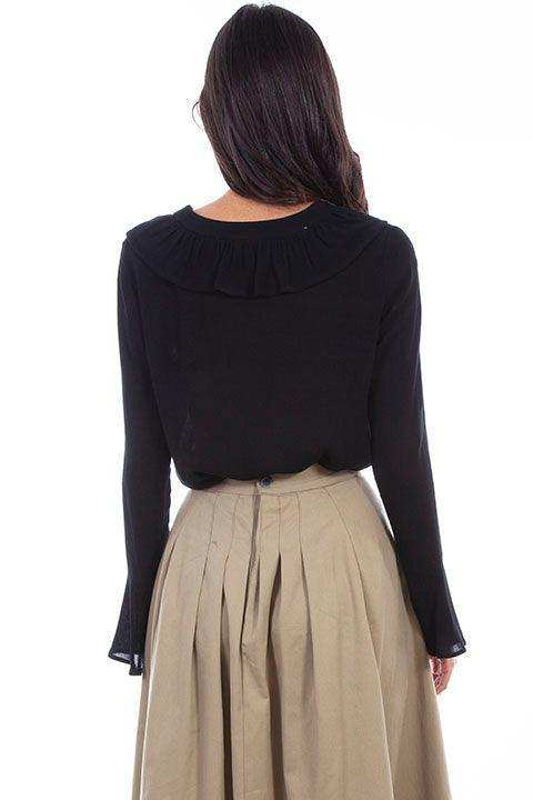 Scully BLACK LADIES RUFFLE FRONT LACE UP BLOUSE - Scully Leather - Flyclothing LLC