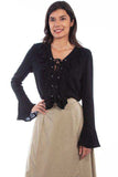 Scully BLACK LADIES RUFFLE FRONT LACE UP BLOUSE - Scully Leather - Flyclothing LLC