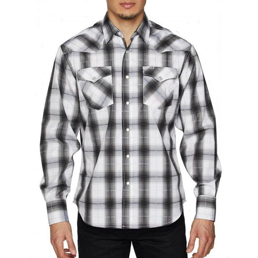 Rodeo Clothing Gray Cotton/Poly men's L/S plaid western shirt - Flyclothing LLC