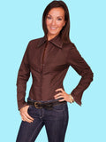 Scully CHOCOLATE COTTON/POPLIN STRETCH PIN TUCK BLOUSE - Scully Leather - Flyclothing LLC