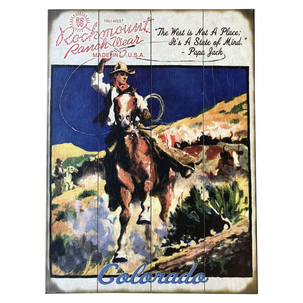 Cowboy Calf Roper Distressed Wood Western Sign (Small) - Rockmount Clothing - Flyclothing LLC