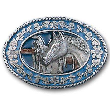 Horse head and Saddle Enameled Belt Buckle - Siskiyou Buckle - Flyclothing LLC