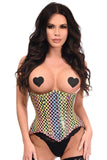 Daisy Corsets Top Drawer Steel Boned Rainbow Shimmer Checker Print Curvy Cut Waist Cincher Corset - Daisy Corsets - Flyclothing LLC