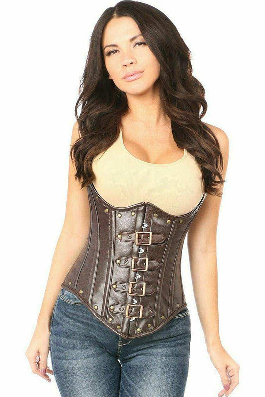 Daisy Corsets Top Drawer Steel Boned Distressed Faux Leather Underbust Corset Top - Daisy Corsets - Flyclothing LLC
