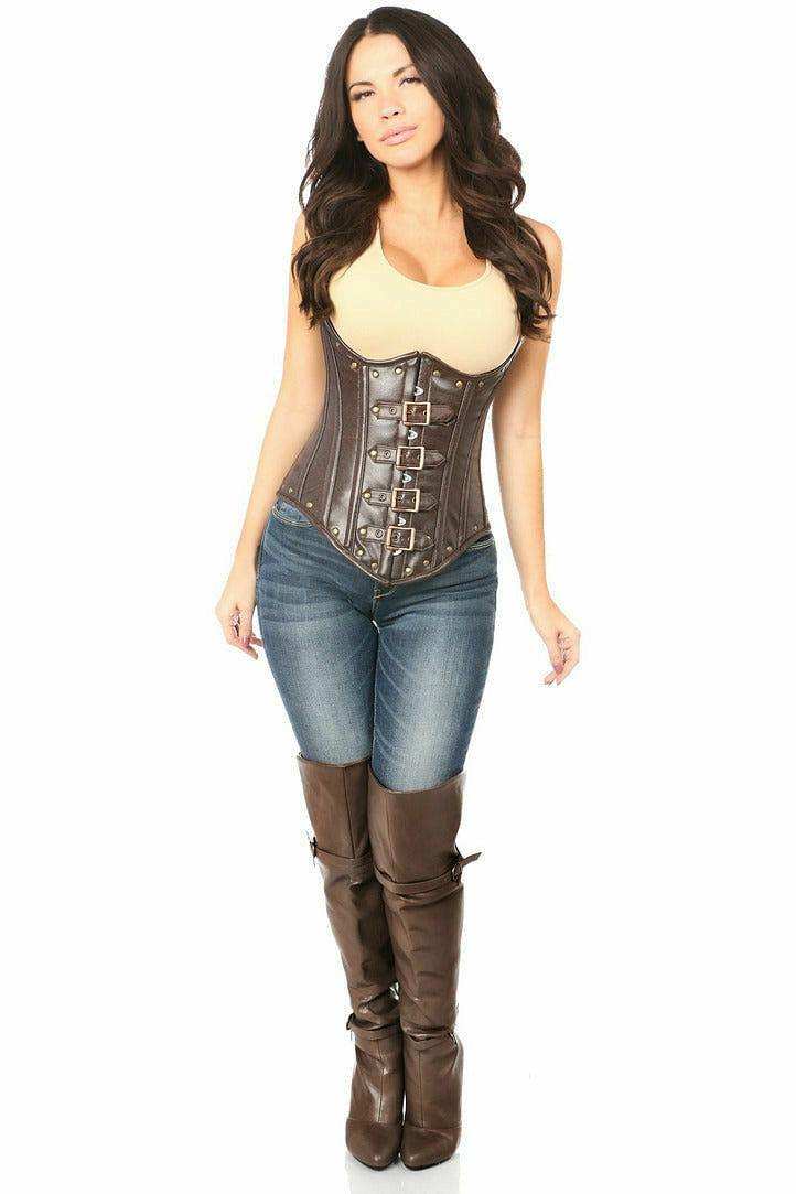 Daisy Corsets Top Drawer Steel Boned Distressed Faux Leather Underbust Corset Top - Daisy Corsets - Flyclothing LLC