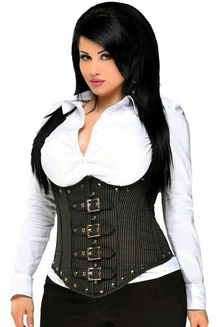 Daisy Corsets Top Drawer Steel Boned Pinstripe Underbust Corset w/Buckling - Daisy Corsets - Flyclothing LLC