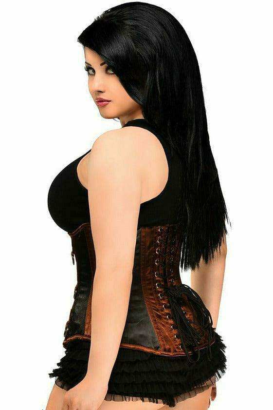 Daisy Corsets Top Drawer Black & Brown Steel Boned Underbust Corset - Daisy Corsets - Flyclothing LLC