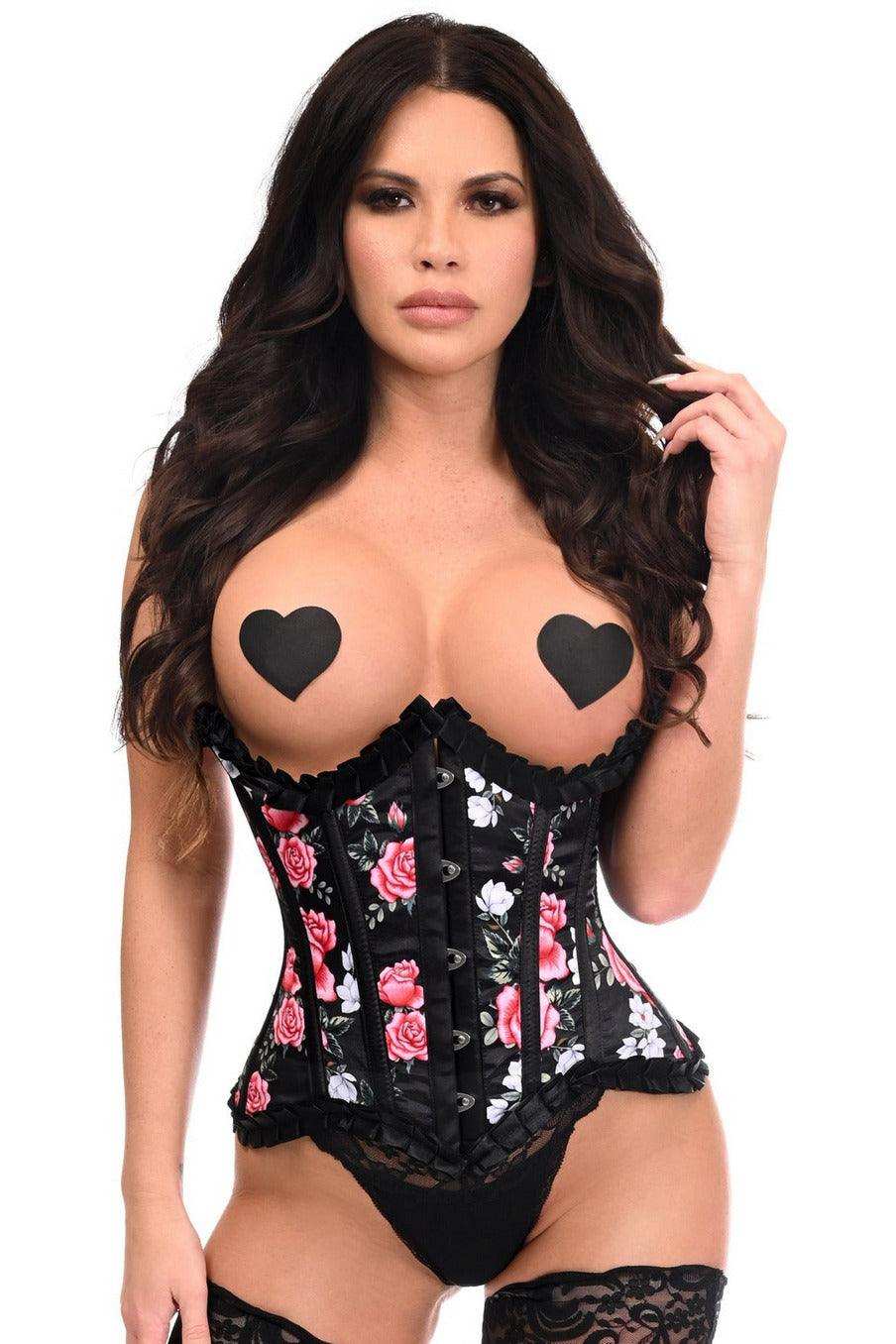Daisy Corsets Top Drawer Steel Boned Floral Print Underwire Curvy Cut Waist Cincher Corset - Daisy Corsets - Flyclothing LLC