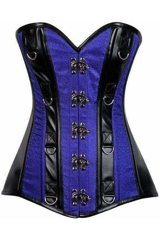 Daisy Corsets Top Drawer Royal Blue Brocade & Faux Leather Steel Boned Corset - Daisy Corsets - Flyclothing LLC
