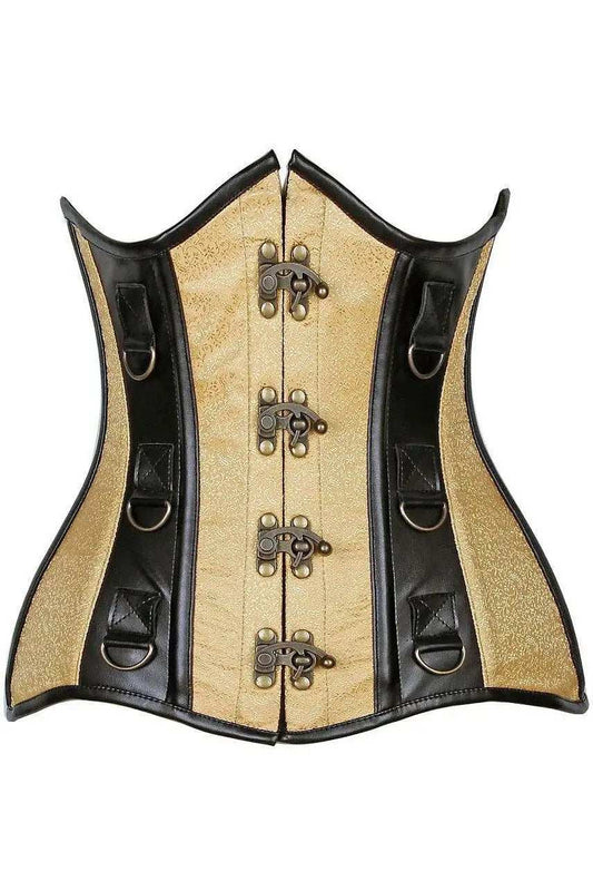Daisy Corsets Top Drawer Gold Brocade & Faux Leather Steel Boned Under Bust Corset - Daisy Corsets - Flyclothing LLC
