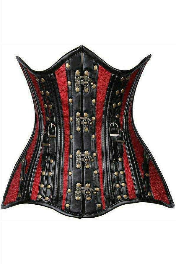 Daisy Corsets Top Drawer Faux Leather & Wine Brocade Steel Boned Under Bust Corset - Daisy Corsets - Flyclothing LLC