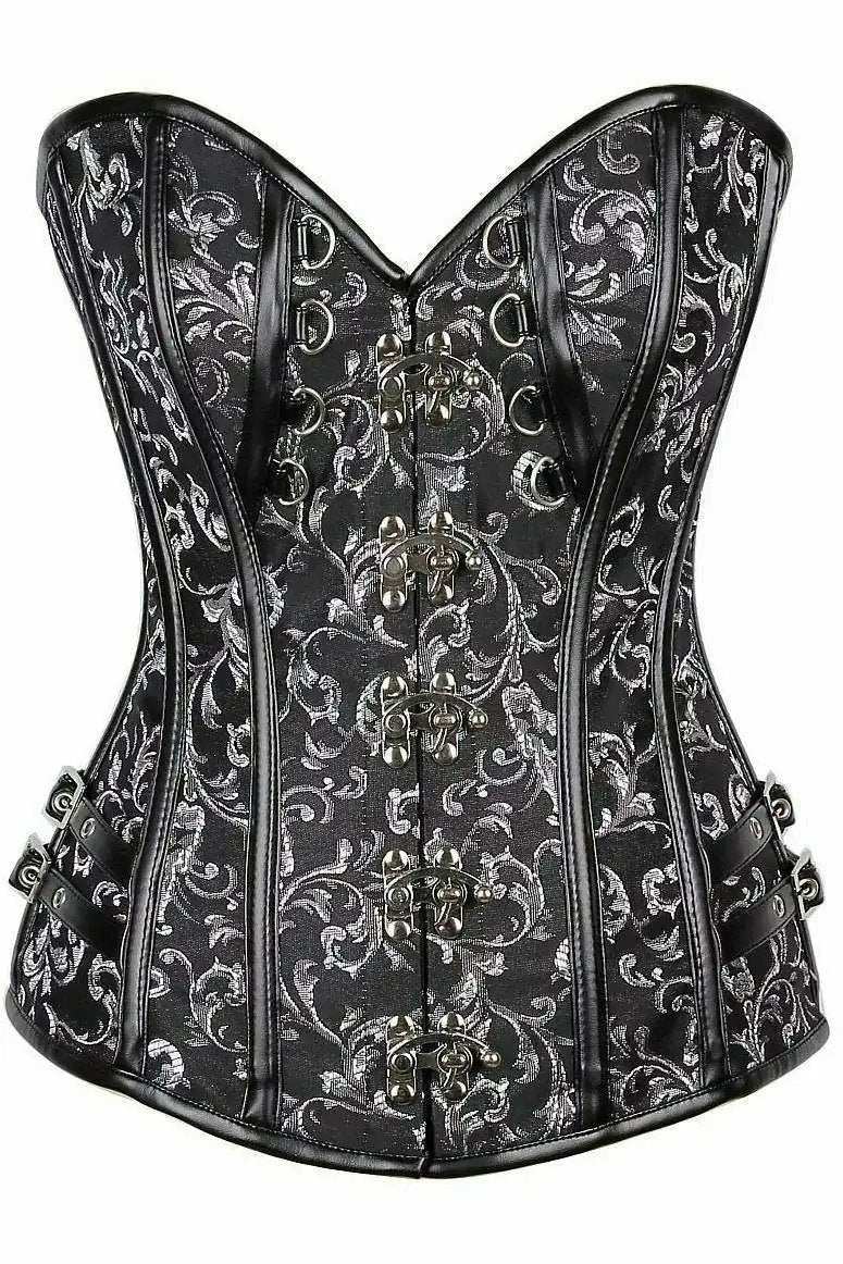 Daisy Corsets Top Drawer Brocade & Faux Leather Steel Boned Corset - Daisy Corsets - Flyclothing LLC