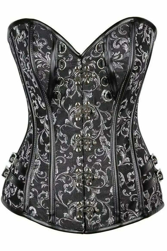 Daisy Corsets Top Drawer Brocade & Faux Leather Steel Boned Corset - Daisy Corsets - Flyclothing LLC