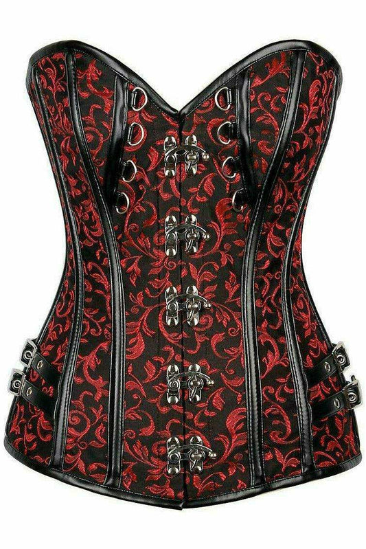 Daisy Corsets Top Drawer Brocade & Faux Leather Steel Boned Corset - Daisy Corsets - Flyclothing LLC