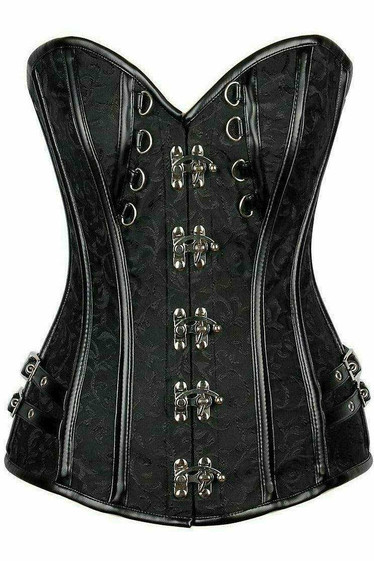 Daisy Corsets Top Drawer Brocade & Faux Leather Steel Boned Corset - Daisy Corsets - Flyclothing LLC