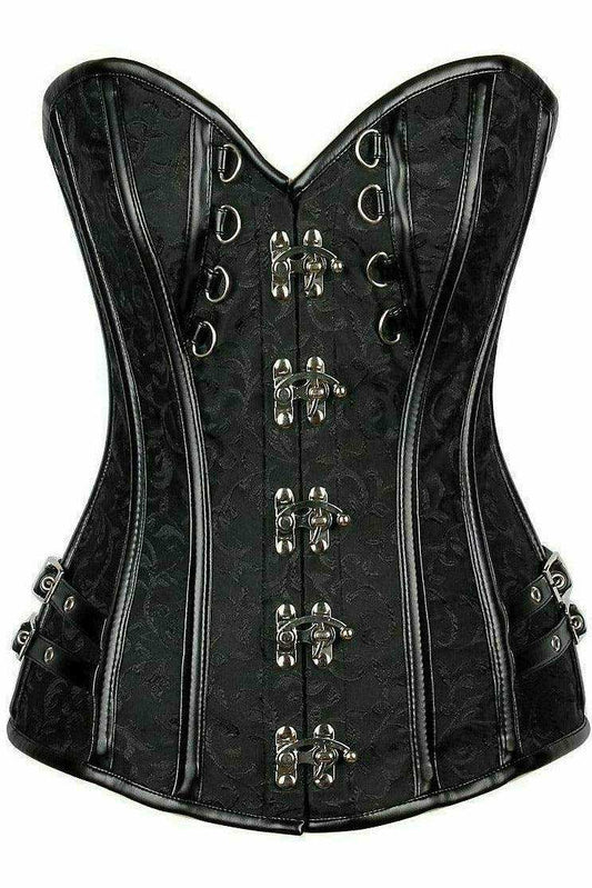 Daisy Corsets Top Drawer Brocade & Faux Leather Steel Boned Corset - Daisy Corsets - Flyclothing LLC