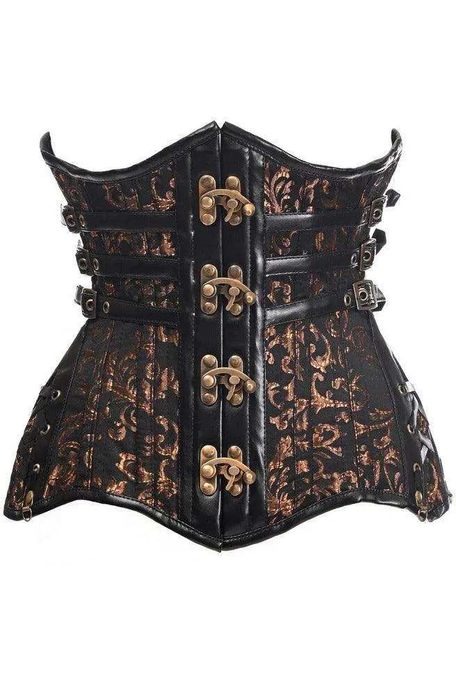 Daisy Corsets Top Drawer CURVY Steampunk Black/Brown Brocade Steel Double Boned Under Bust Corset - Daisy Corsets - Flyclothing LLC
