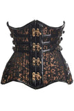 Daisy Corsets Top Drawer CURVY Steampunk Black/Brown Brocade Steel Double Boned Under Bust Corset - Daisy Corsets - Flyclothing LLC