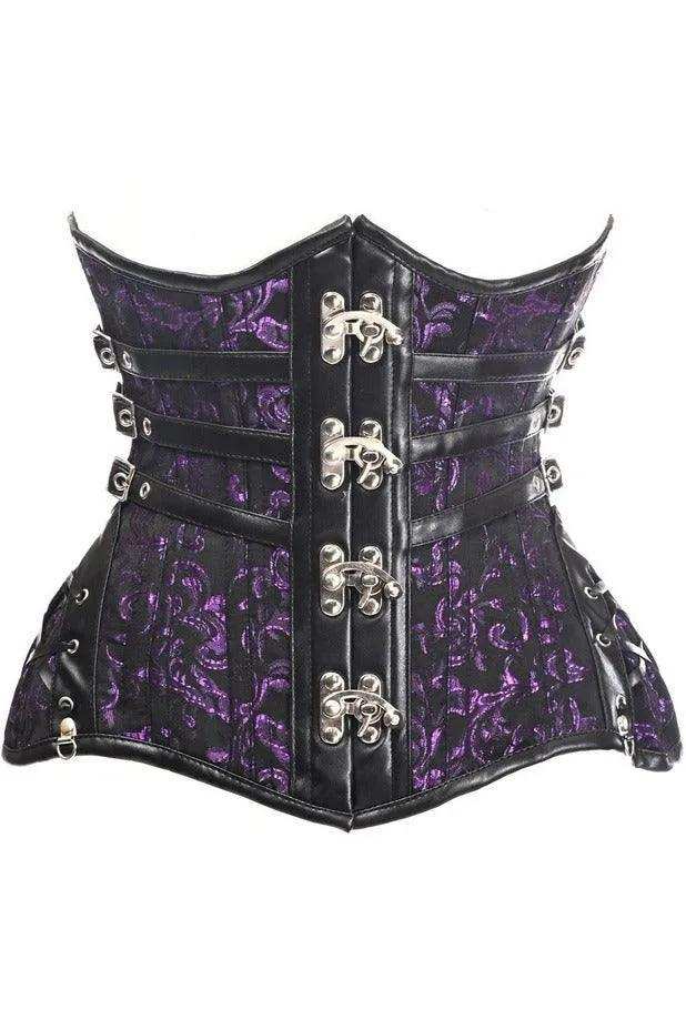 Daisy Corsets Top Drawer CURVY Steampunk Black/Purple Brocade Steel Double Boned Under Bust Corset - Daisy Corsets - Flyclothing LLC
