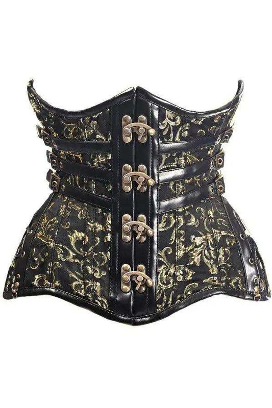 Daisy Corsets Top Drawer CURVY Steampunk Black/Gold Brocade Steel Double Boned Under Bust Corset - Daisy Corsets - Flyclothing LLC