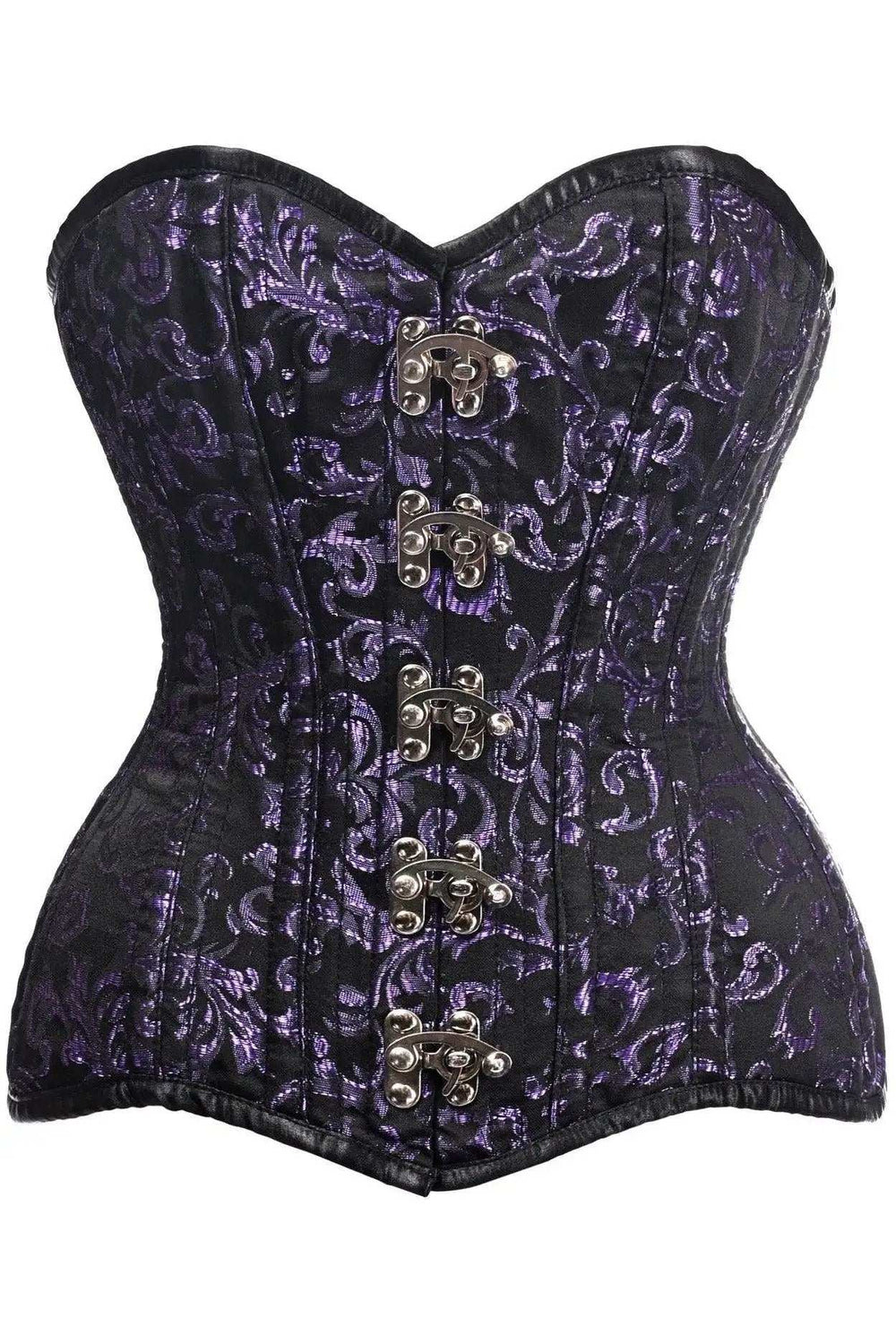 Daisy Corsets Top Drawer CURVY Black/Purple Brocade Double Steel Boned Overbust Corset - Daisy Corsets - Flyclothing LLC