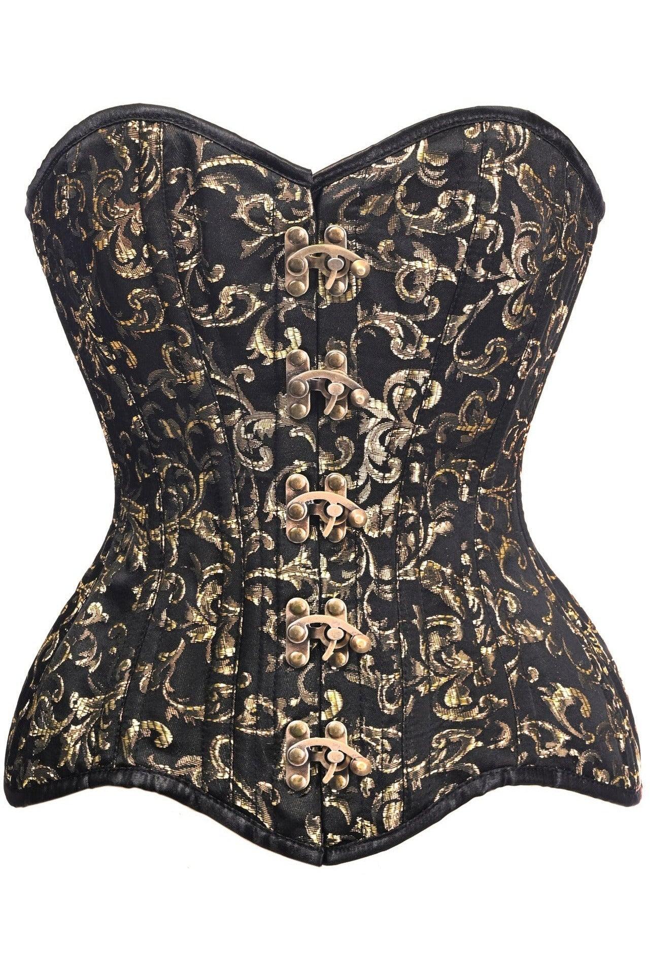 Daisy Corsets Top Drawer CURVY Black/Gold Brocade Double Steel