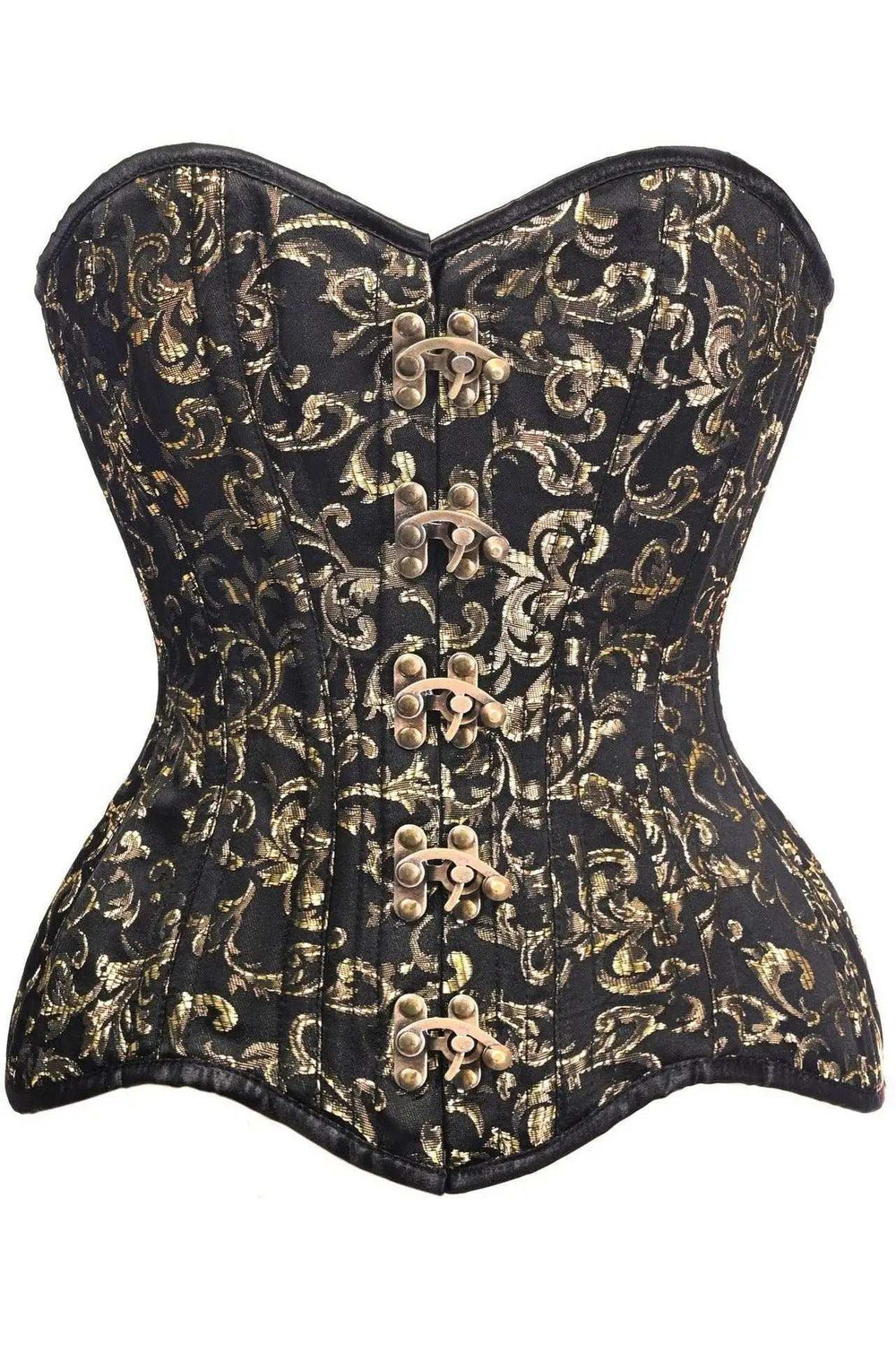 Daisy Corsets Top Drawer CURVY Black/Gold Brocade Double Steel Boned Overbust Corset - Daisy Corsets - Flyclothing LLC
