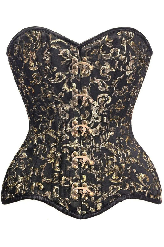 Daisy Corsets Top Drawer CURVY Black/Gold Brocade Double Steel Boned Overbust Corset - Daisy Corsets - Flyclothing LLC