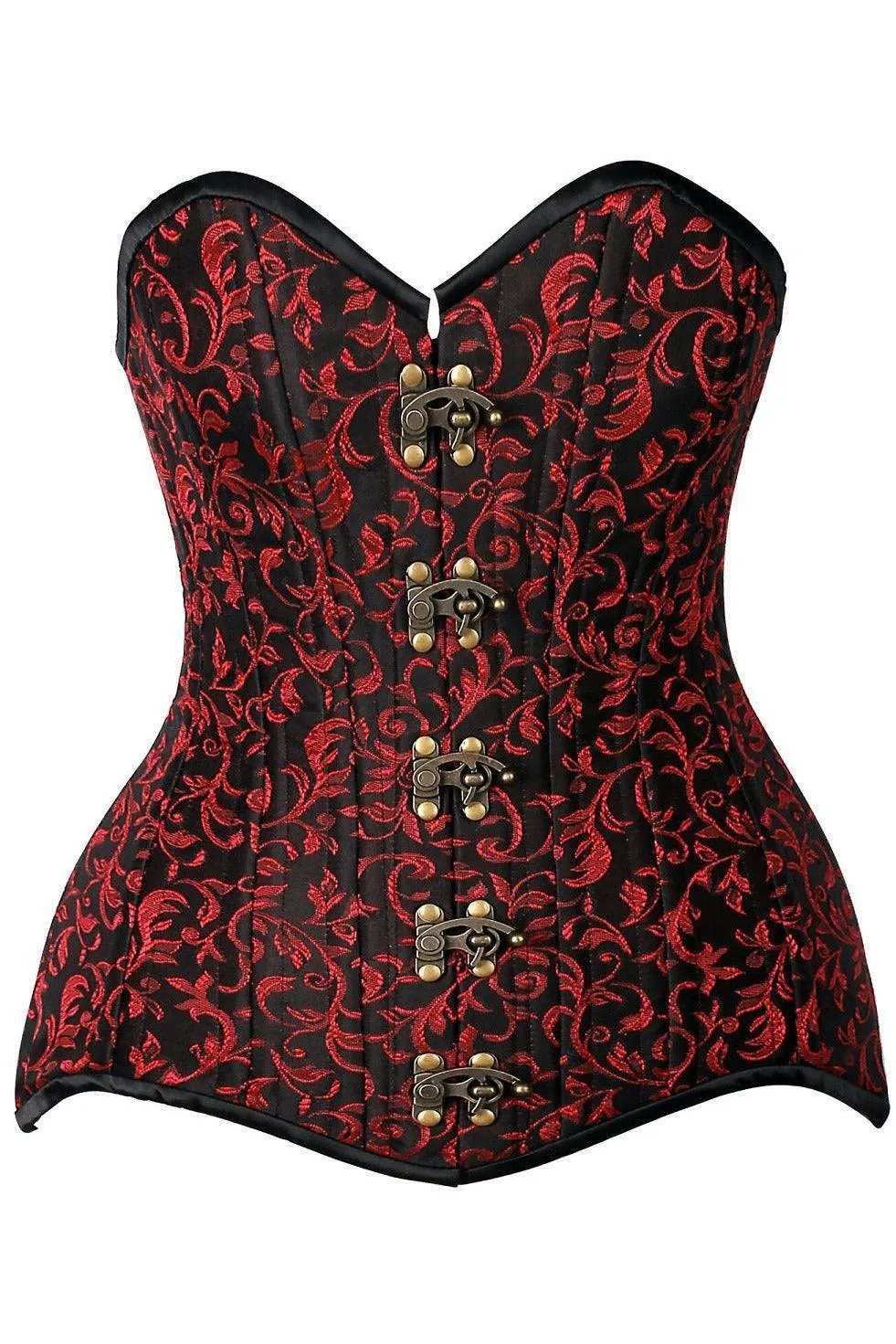 Daisy Corsets Top Drawer CURVY Black/Red Brocade Double Steel Boned Overbust Corset - Daisy Corsets - Flyclothing LLC
