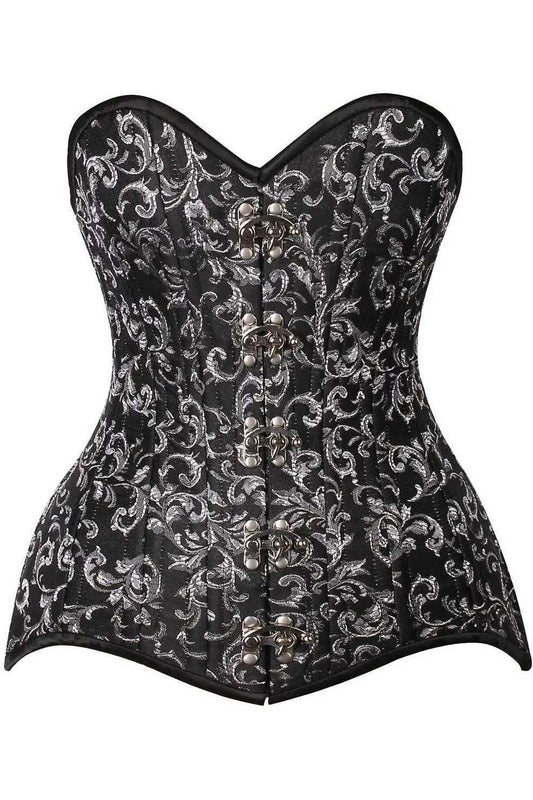 Daisy Corsets Top Drawer CURVY Black/Silver Brocade Double Steel Boned Overbust Corset - Daisy Corsets - Flyclothing LLC