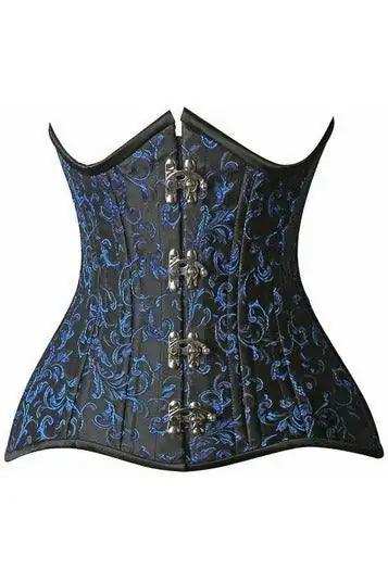 Daisy Corsets Top Drawer CURVY Blue Brocade Double Steel Boned Under Bust Corset - Daisy Corsets - Flyclothing LLC