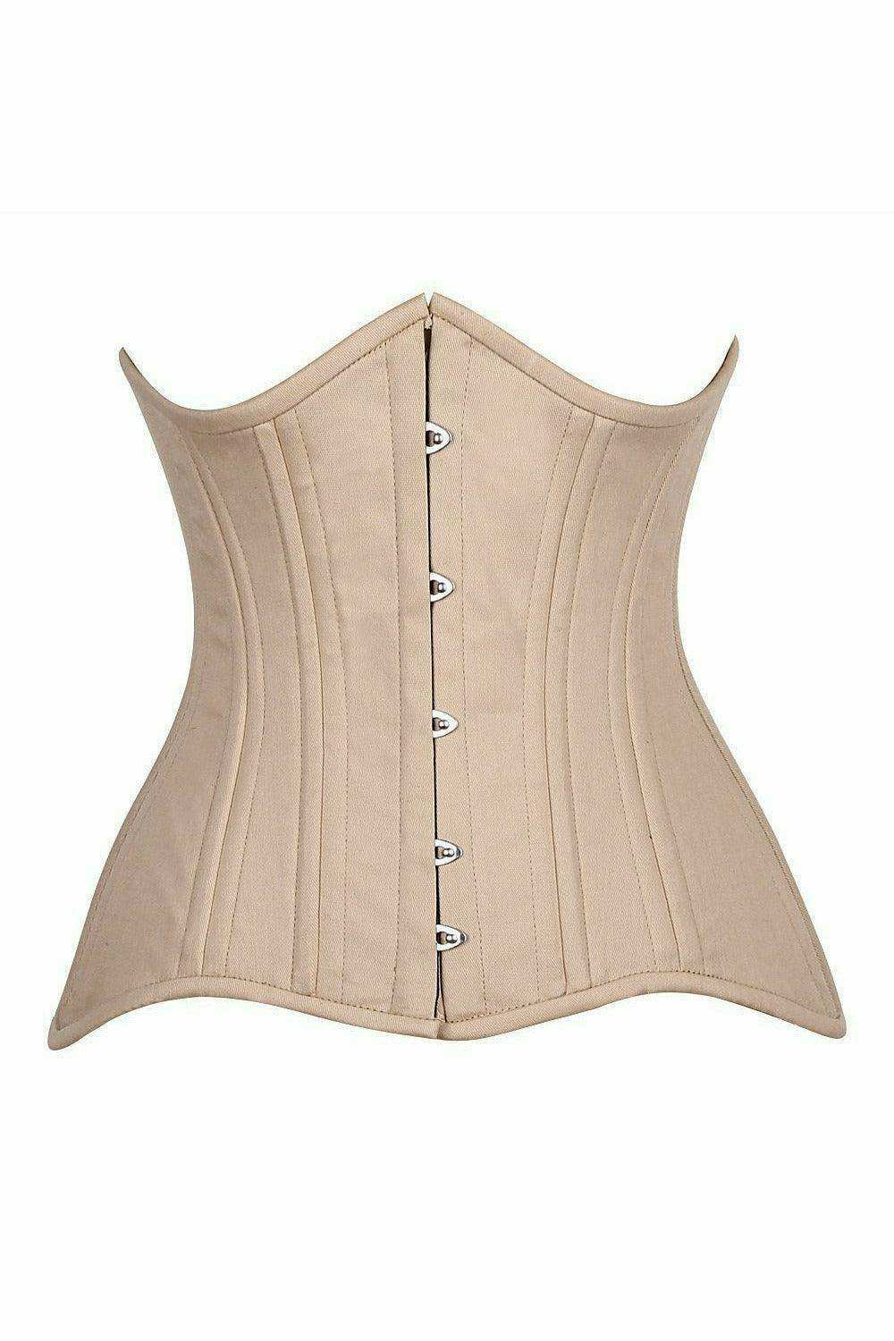 Daisy Corsets Top Drawer CURVY Nude Cotton Double Steel Boned Underbust Waist Cincher Corset - Daisy Corsets - Flyclothing LLC