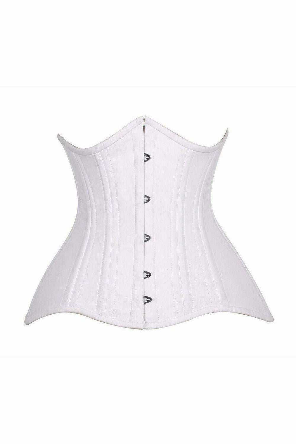 Top Drawer CURVY White Cotton Double Steel Boned Underbust Waist Cincher Corset - Daisy Corsets - Flyclothing LLC