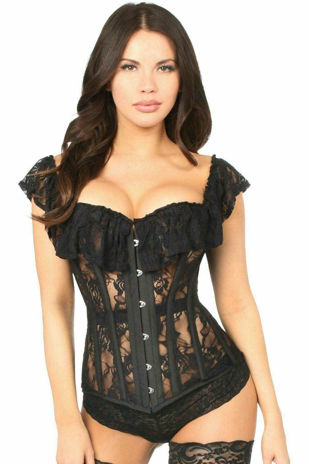 Daisy Corsets Top Drawer Black Sheer Lace Steel Boned Corset - Daisy Corsets - Flyclothing LLC