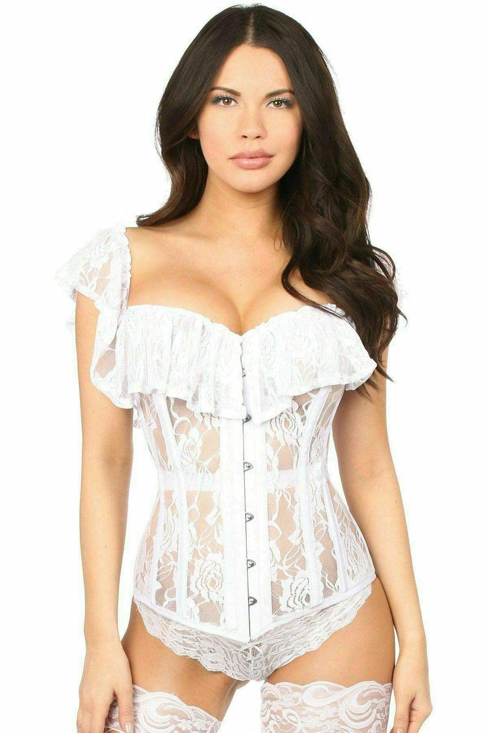 Daisy Corsets Top Drawer White Sheer Lace Steel Boned Corset - Daisy Corsets - Flyclothing LLC