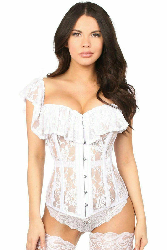 Daisy Corsets Top Drawer White Sheer Lace Steel Boned Corset - Daisy Corsets - Flyclothing LLC