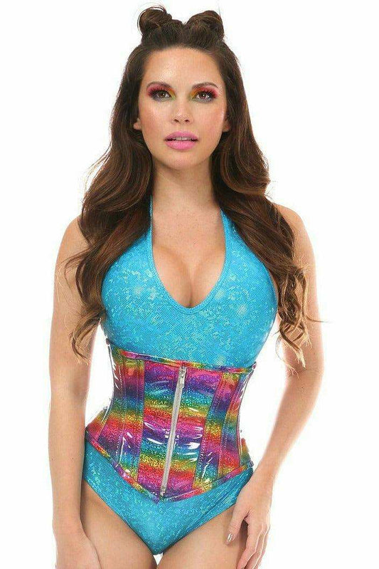 Daisy Corsets Top Drawer Rainbow Glitter Holo Steel Boned Mid Under Bust Corset - Daisy Corsets - Flyclothing LLC