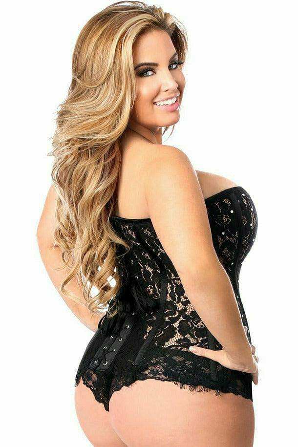 Daisy Corsets Top Drawer Black Lace Steel Boned Corset w/Rhinestones - Daisy Corsets - Flyclothing LLC