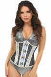 Daisy Corsets Top Drawer Silver Holo & Black Fishnet Steel Boned Under Bust Corset - Daisy Corsets - Flyclothing LLC