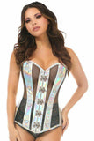 Daisy Corsets Top Drawer Silver Holo & Black Fishnet Steel Boned Over Bust Corset - Daisy Corsets - Flyclothing LLC